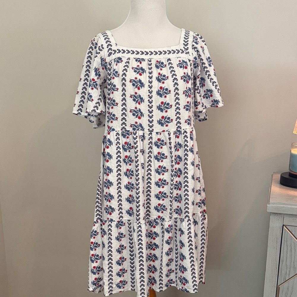 LOFT White and Blue Floral Midi Dress, XS